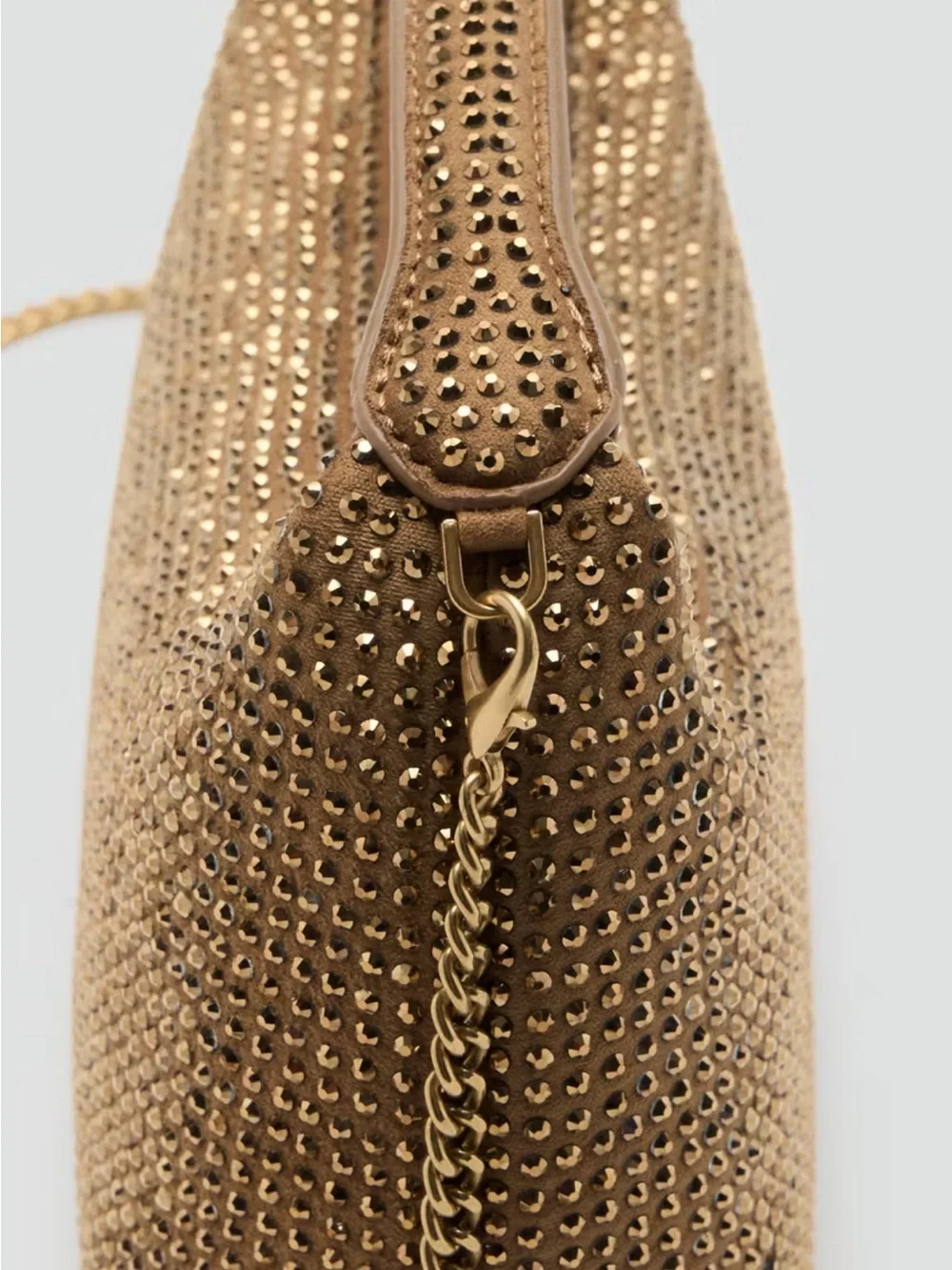 Mango Mini Top-Handle Bag in Metallic Gold Rhinestone clutch evening